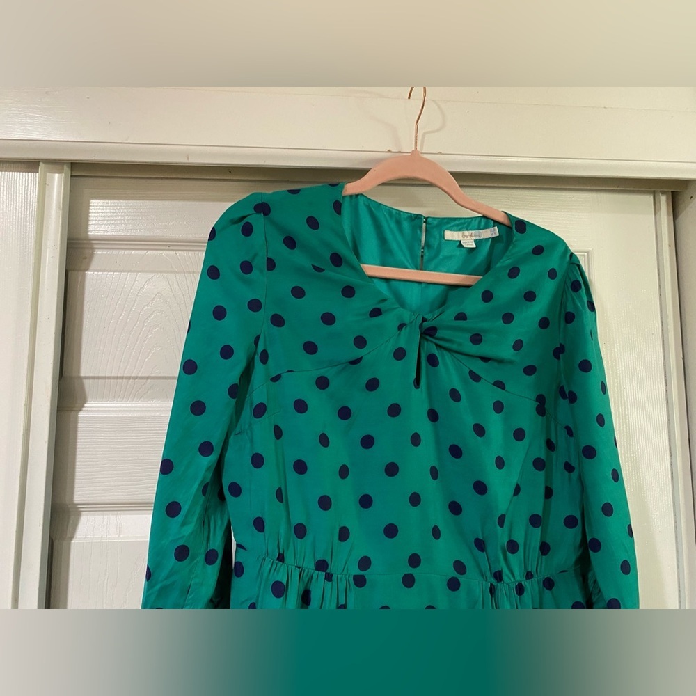 Boden Silk Blend Polka Dot Dress Green and‎ Navy Size 8 - Picture 4 of 10